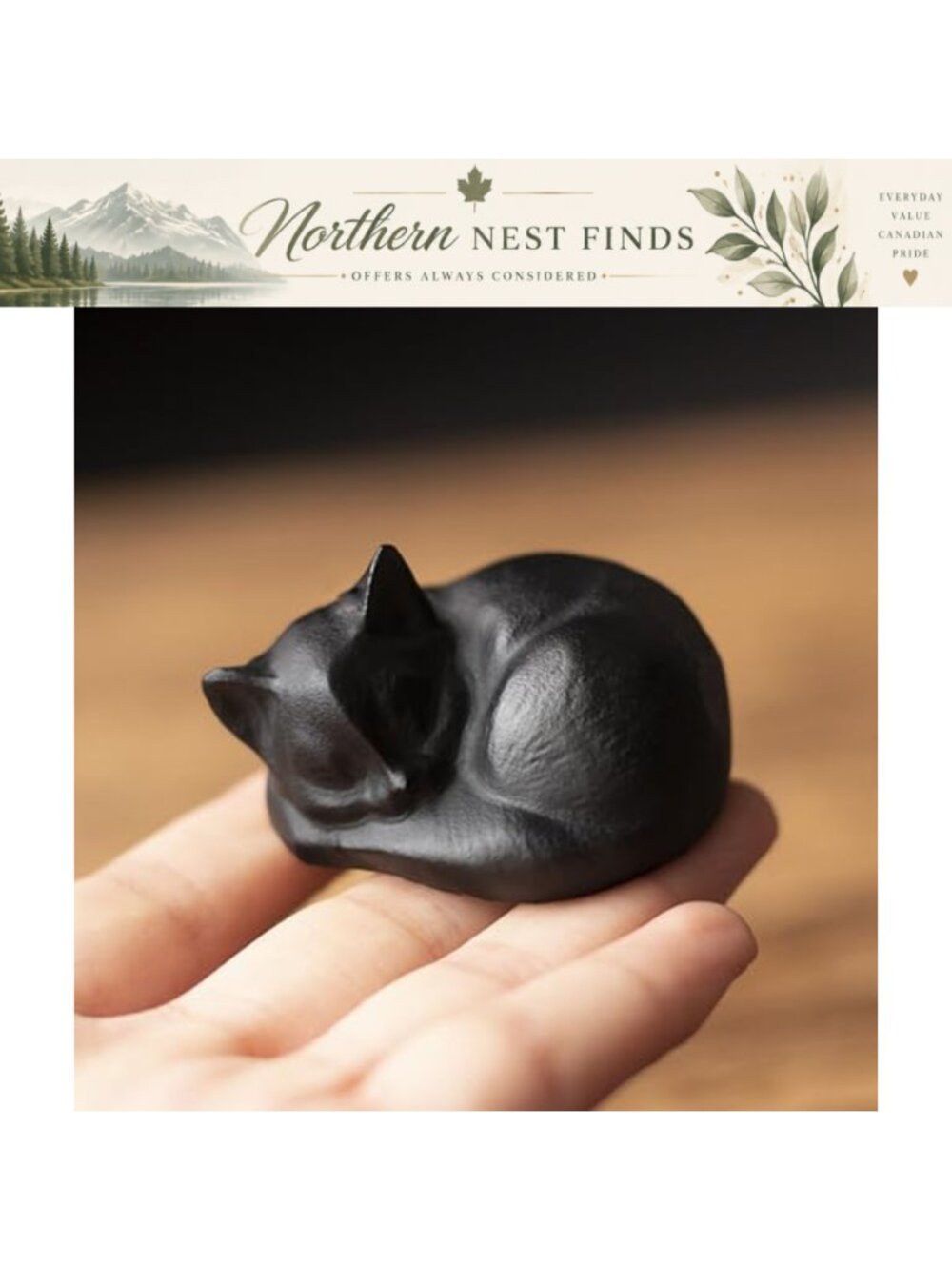 Hand-Carved Sleeping Cat Statue Natural Obsidian Healing Stone Home Decor